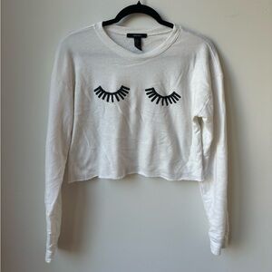 Forever 21 Eyelash Cropped Sweater Sweatshirt White Eyes Size Small